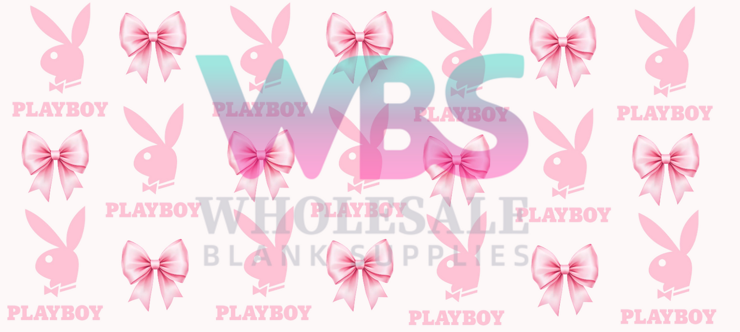 16oz UV DTF | Shot Glass | Libbey Wrap PLAYBOY PINK pink bows #A437