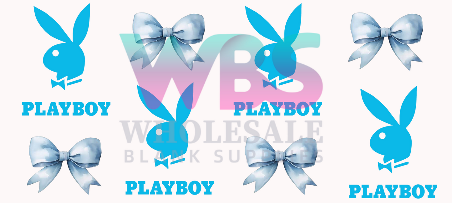 16oz UV DTF | Shot Glass Libbey Wrap PLAYBOY BLUE blue bows #A432