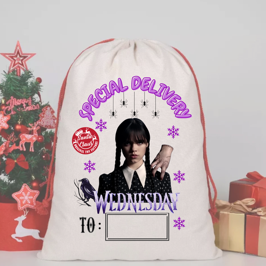 WEDNESDAY ADDAMS SACK DTF – SPECIAL DELIVERY DTF Print  🎅💌 pre order
