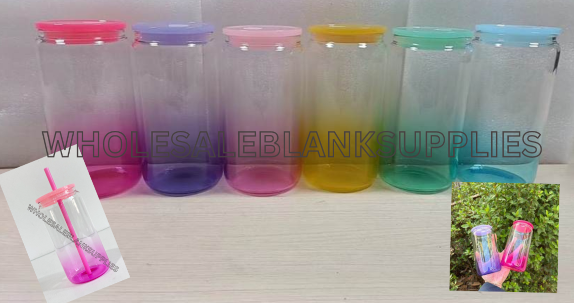 BULK BUYS | 6/12 pack | 16oz Ombre Glass Libbey | Colour Lid | Colour Straw