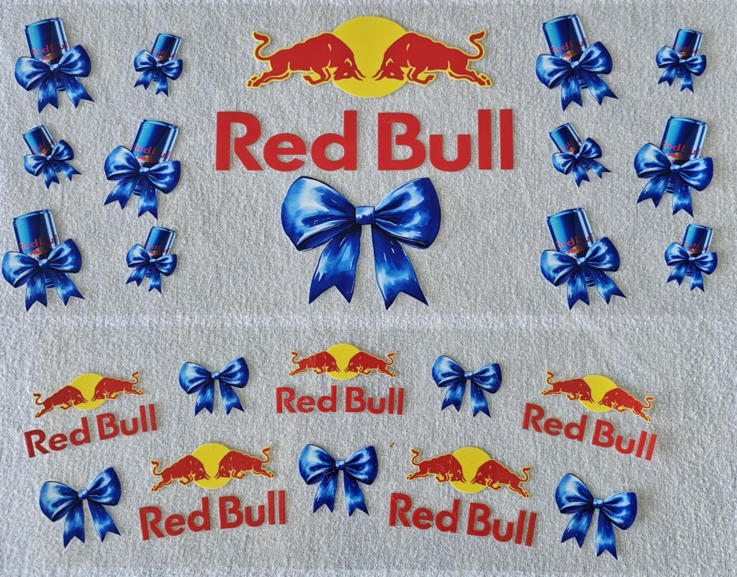40oz UV DTF Wrap red bull blue bows #A410
