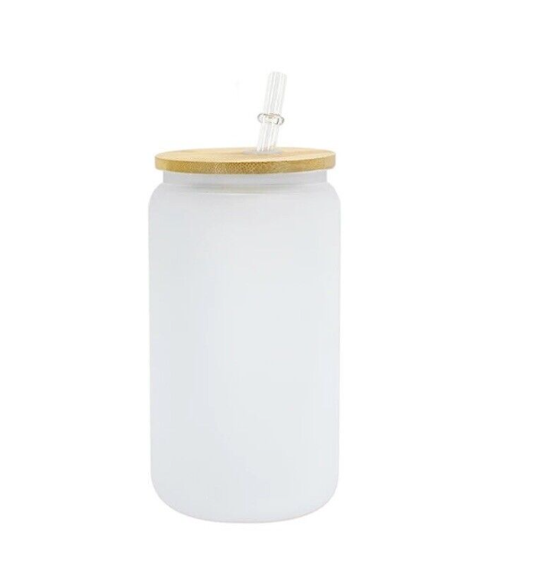 BULK BUY Frosted Libbey Soda Glass + Bamboo Lid + Straw Set 16 oz Beer Can