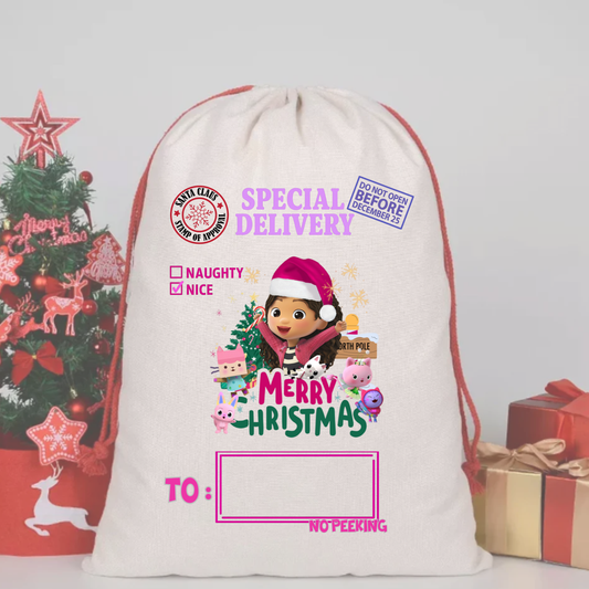 GABBY DOLL HOUSE SANTA SACK DTF  – SPECIAL DELIVERY DTF Print  🎅💌 pre order