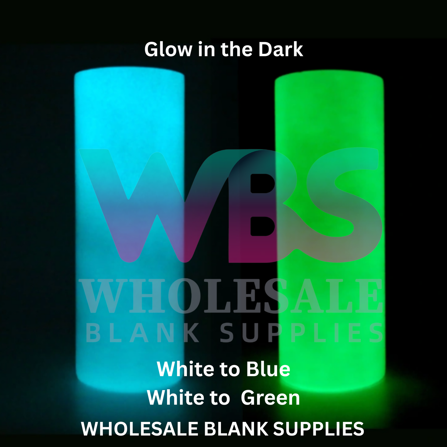 20oz Skinny Straight Sublimation Tumbler GLOW IN DARK – White with Luminous Blue Glow