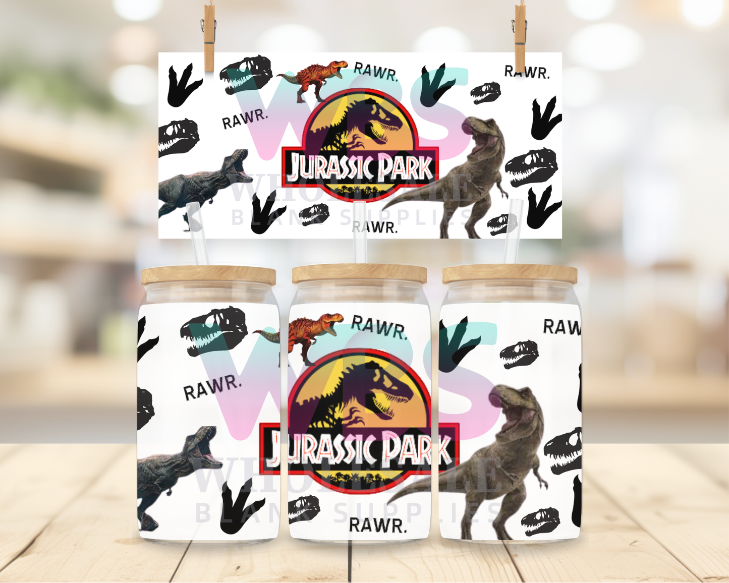 16oz UV DTF Libbey Wrap - Jurassic Park Dinosaurs #11