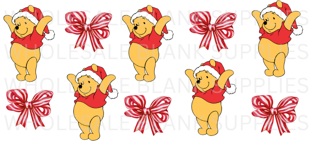 16oz UV DTF Libbey Wrap Christmas WINNIE THE POOH + BOWS #W3