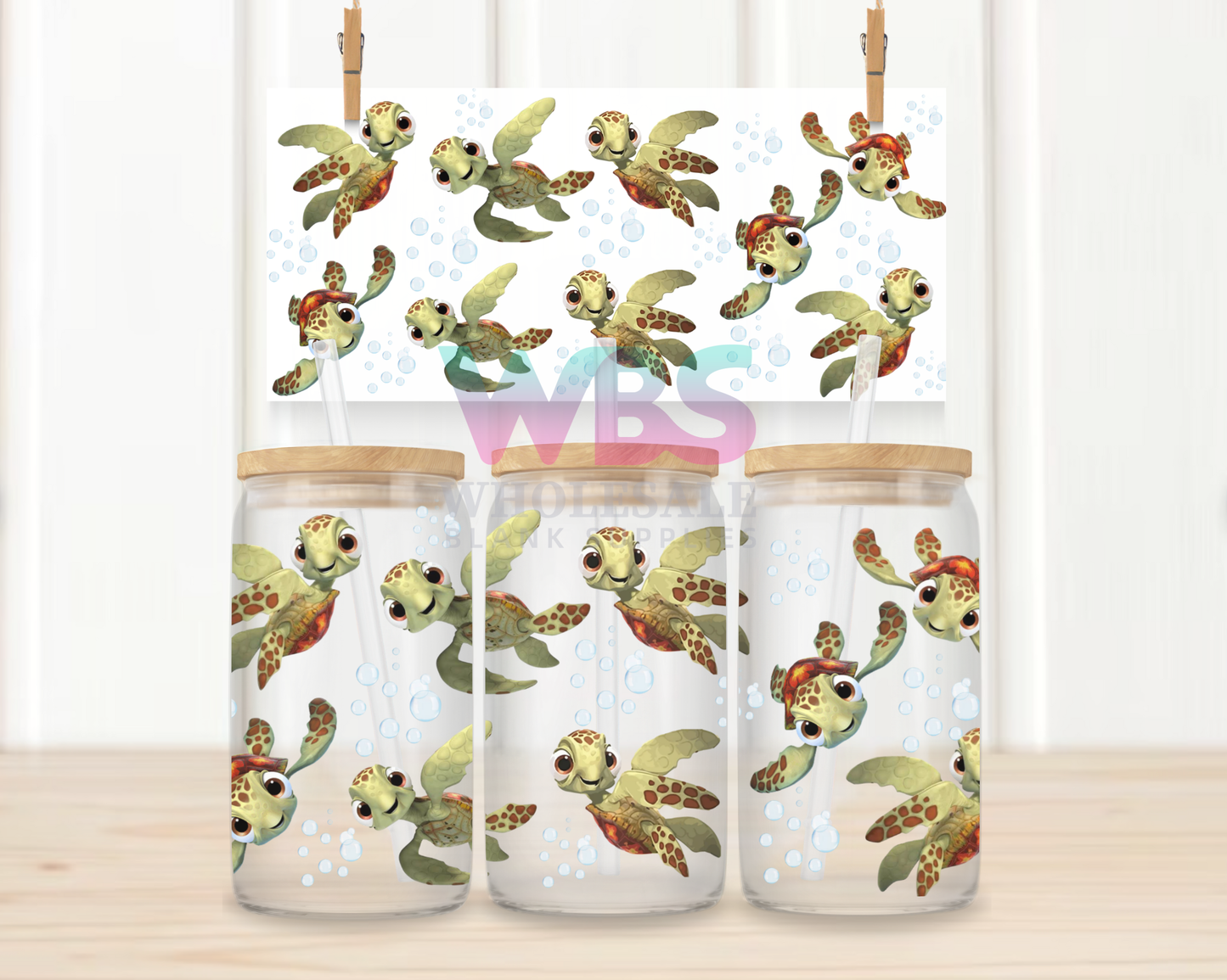 16oz UV DTF Libbey Wrap – Kids Finding Nemo Squirt Turtles #W45