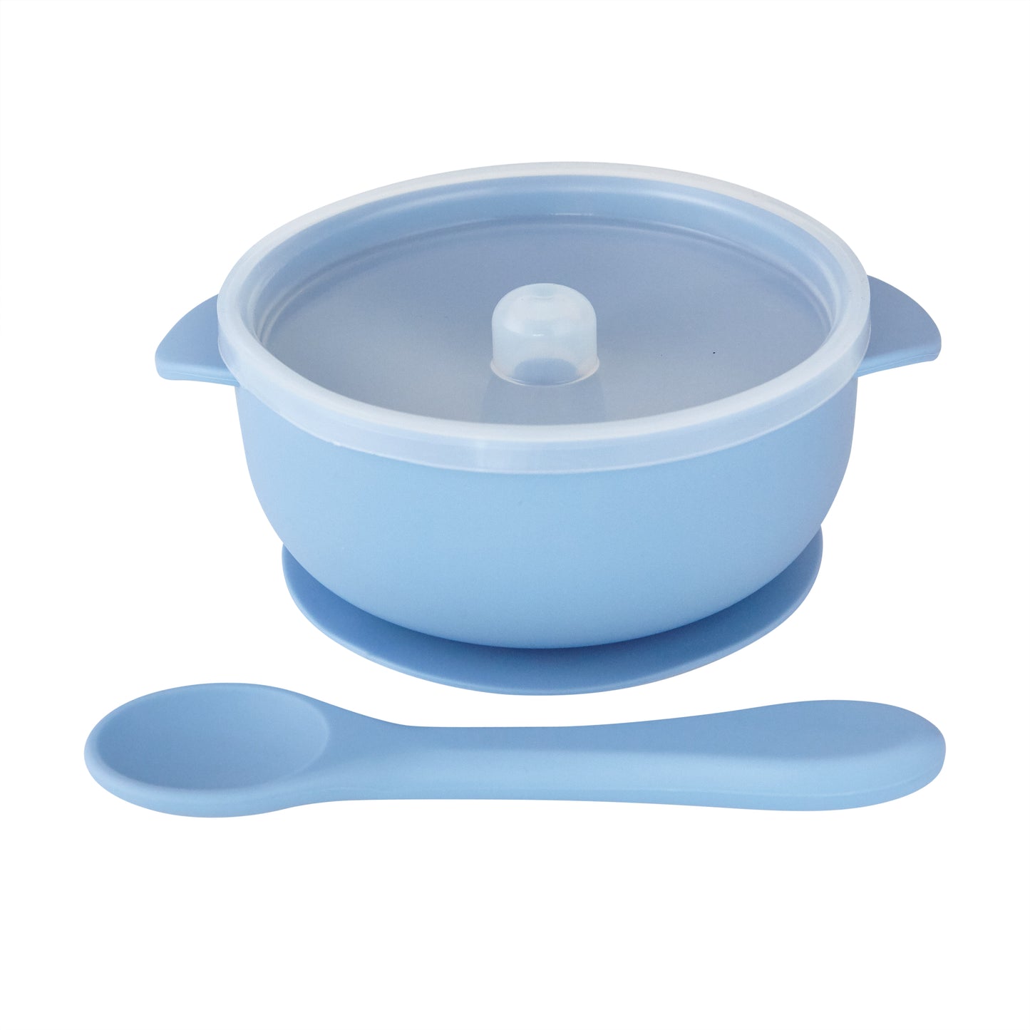 Dusty Blue Silicone Suction Bowl, Lid & Spoon