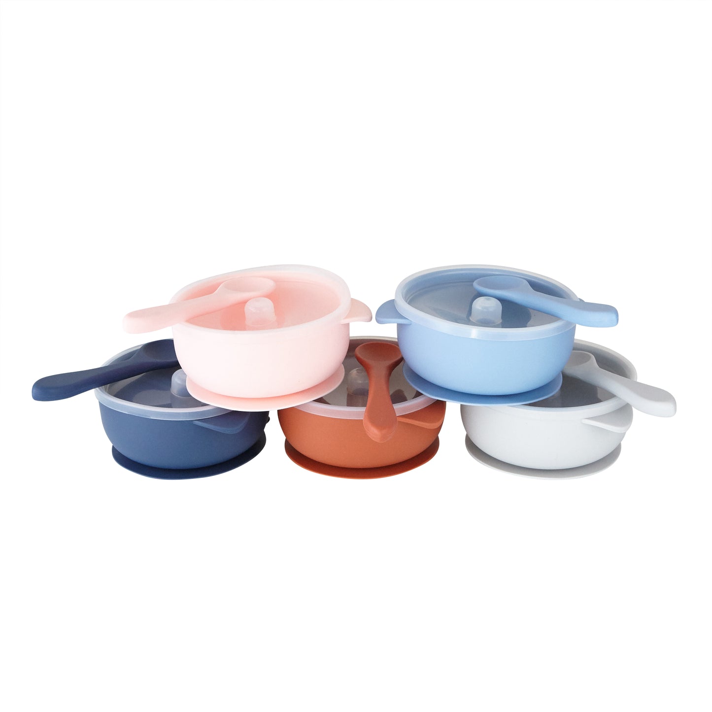 Dusty Blue Silicone Suction Bowl, Lid & Spoon