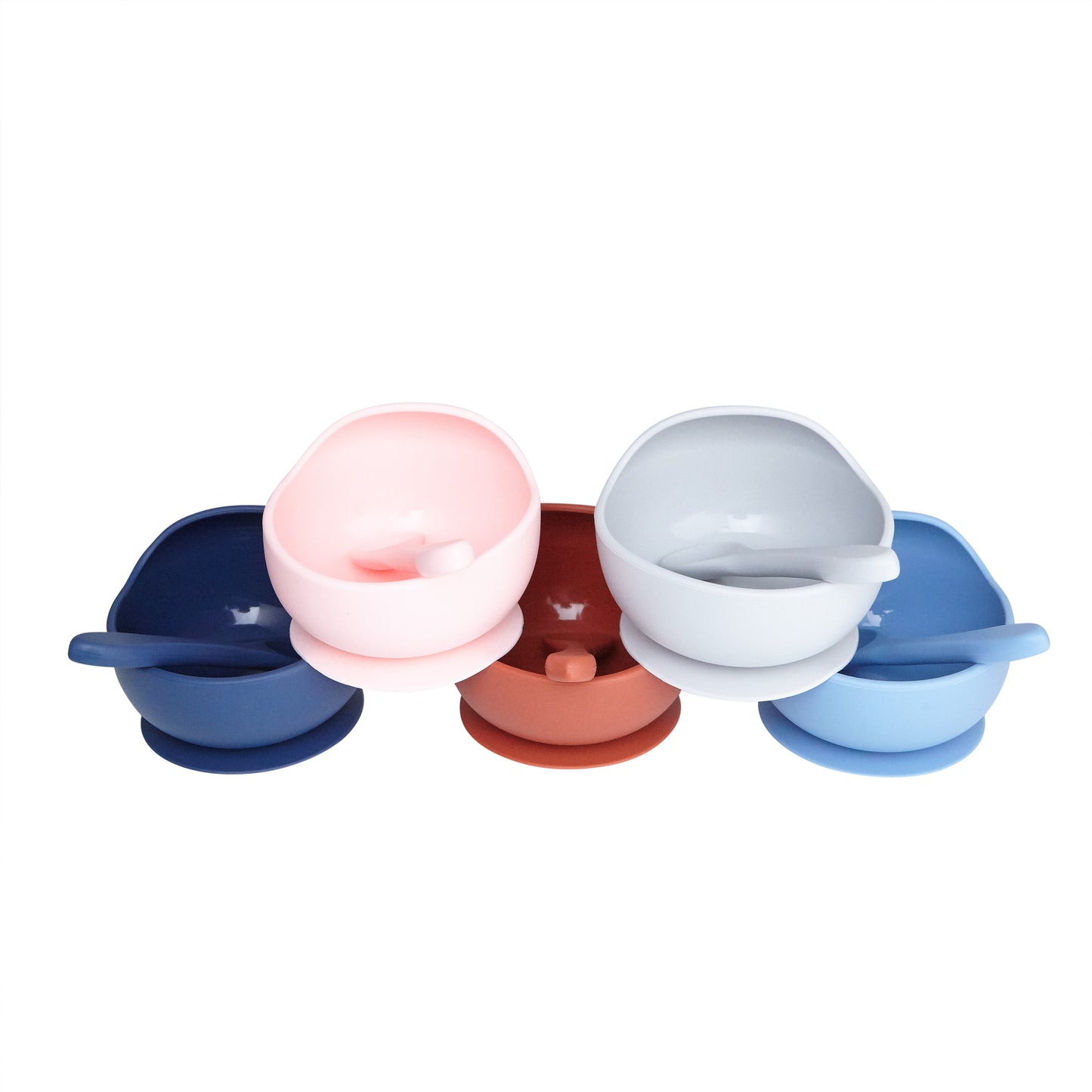 Dusty Blue Silicone Suction Curved Bowl & Spoon