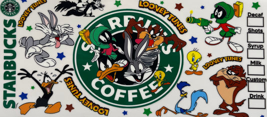 16oz UV DTF Libbey Wrap Star Looney Tunes Starbucks #A95