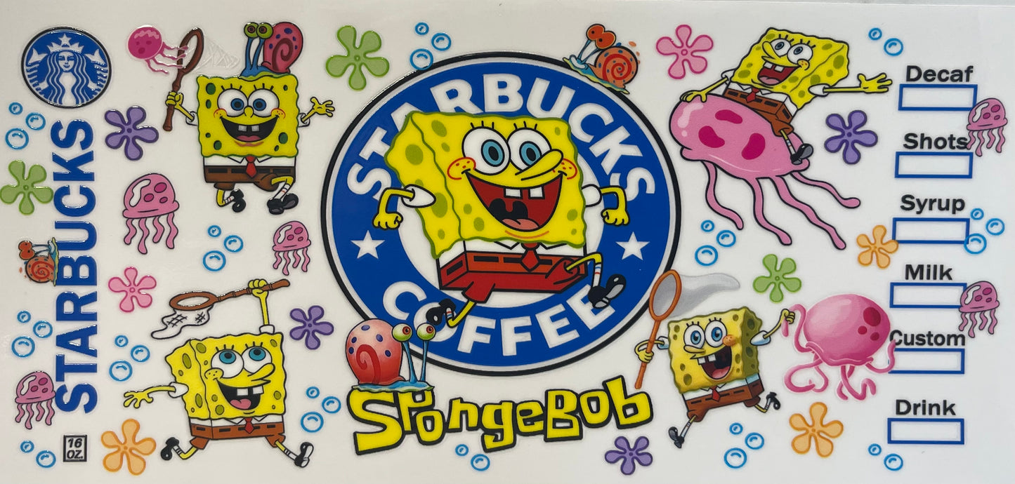 16oz UV DTF Libbey Wrap Spongebob Starbucks #711