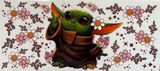 16oz UV DTF Libbey Wrap Yoda Flowers #A138