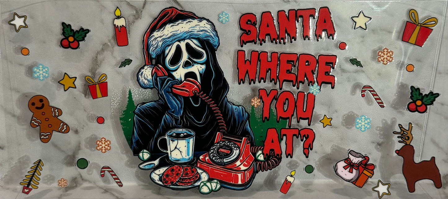 16oz UV DTF Libbey Wrap Merry Christmas scream Ghostface Santa where you at? #15