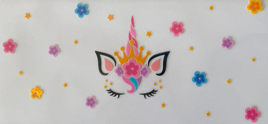 16oz UV DTF Libbey Wrap holographic colourful unicorn flowers  #643