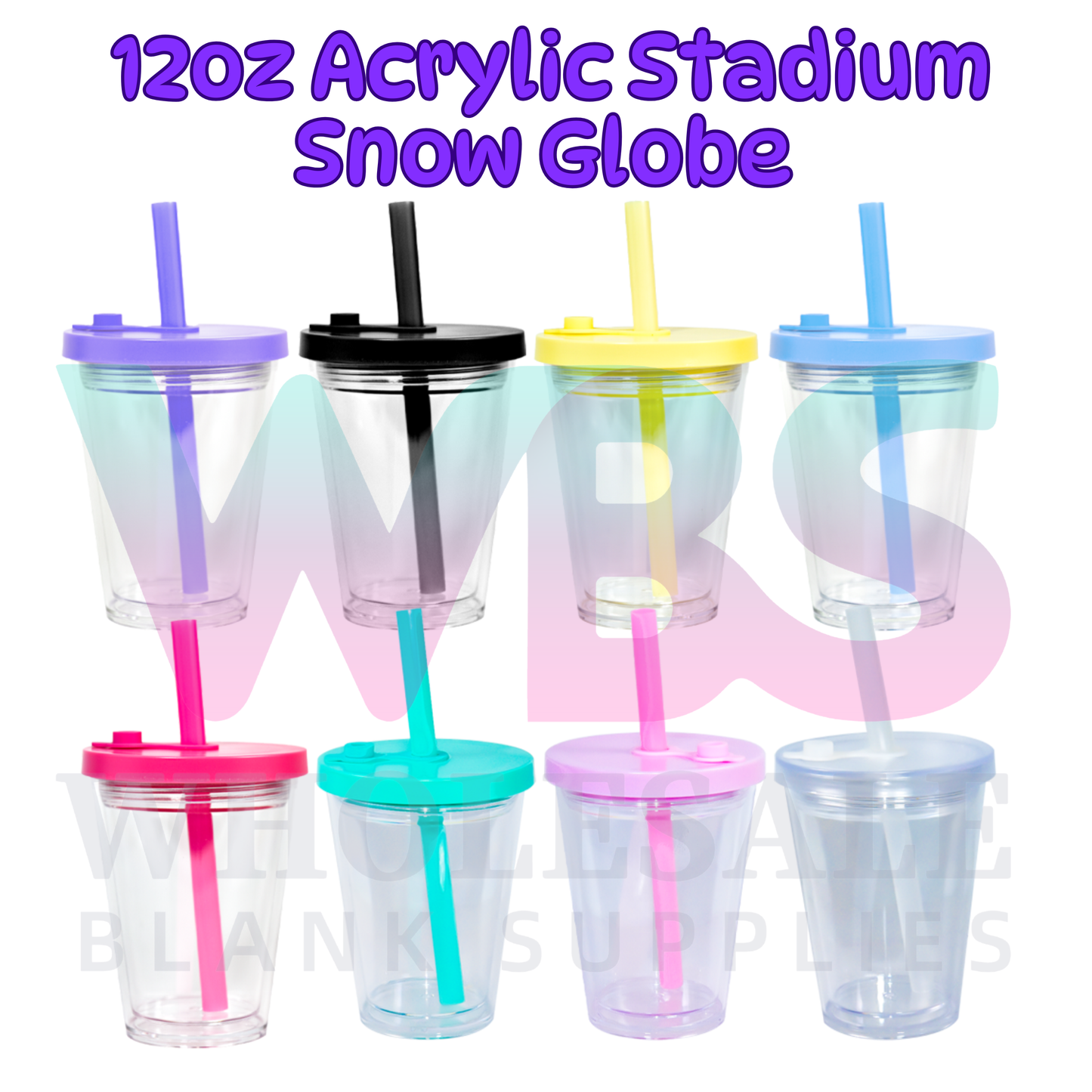 🔥 12oz Boba Stadium Acrylic Snow Globe Tumbler | Flat COLOUR  Lid | Pre-Drilled Craft Blank ( Pre Drill + Plug) EOFY