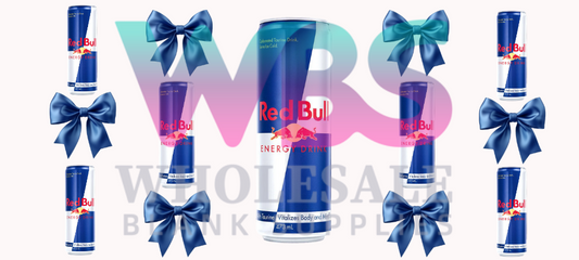 16oz UV DTF Libbey Wrap – Red Bull Can Energy Drink Blue Bow #112