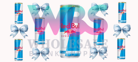 16oz UV DTF Libbey Wrap – Red Bull Can Energy Drink SUGAR FREE Blue Bow #172