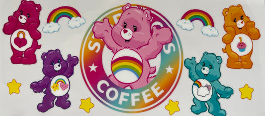 16oz UV DTF Libbey Wrap Carebears coffee rainbows colour #A85