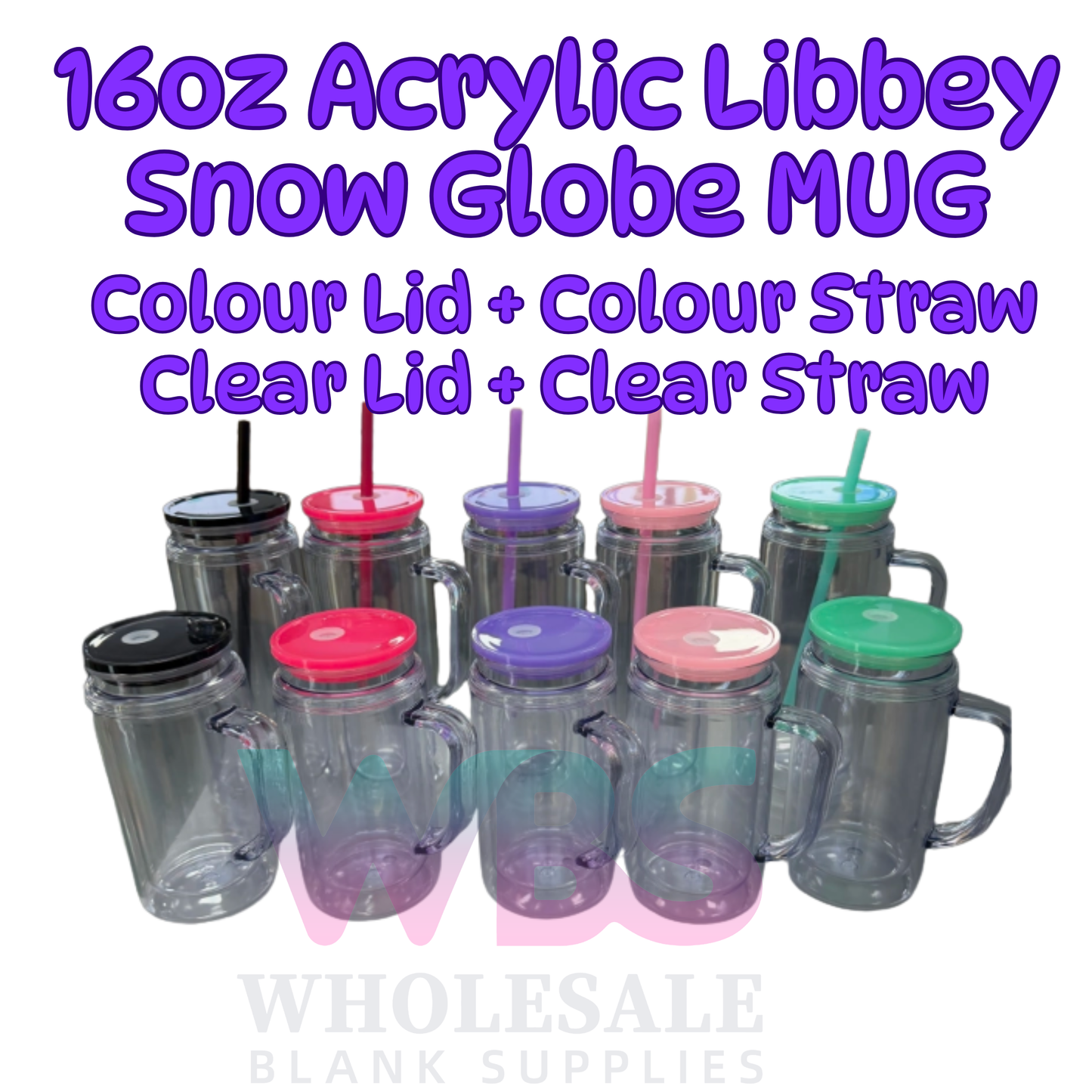 PREORDER NEW MUG ACRYLIC 🌈 16oz Acrylic Libbey-Style Snow Globe Mug with Handle 💦🌈