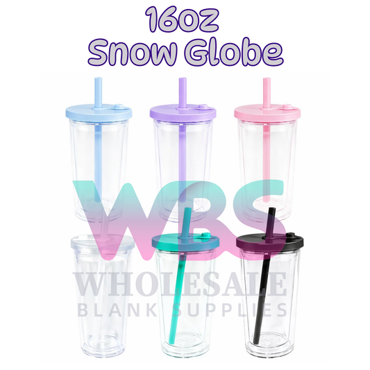 🔥 16oz Boba Stadium Acrylic Snow Globe Tumbler | Flat COLOUR  Lid | Pre-Drilled Craft Blank ( Pre Drill + Plug)
