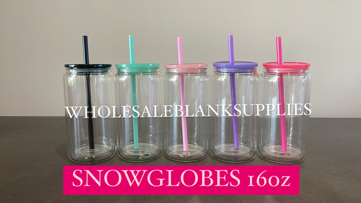 EOFY 16oz Sublimation Glass Snow Globe Libbey | Colour Lid | Colour Straw