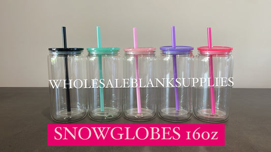 EOFY 16oz Sublimation Glass Snow Globe Libbey | Colour Lid | Colour Straw