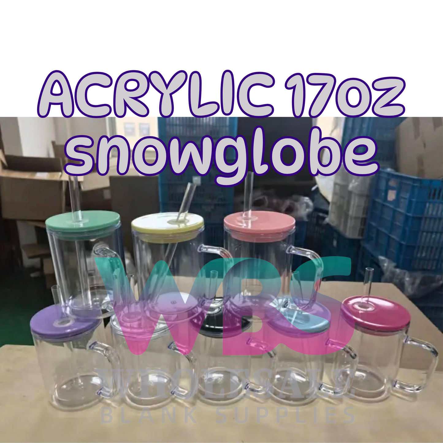 🌈 ACRYLIC 17oz Snow Globe Mug 💦 Colour Lid EOFY