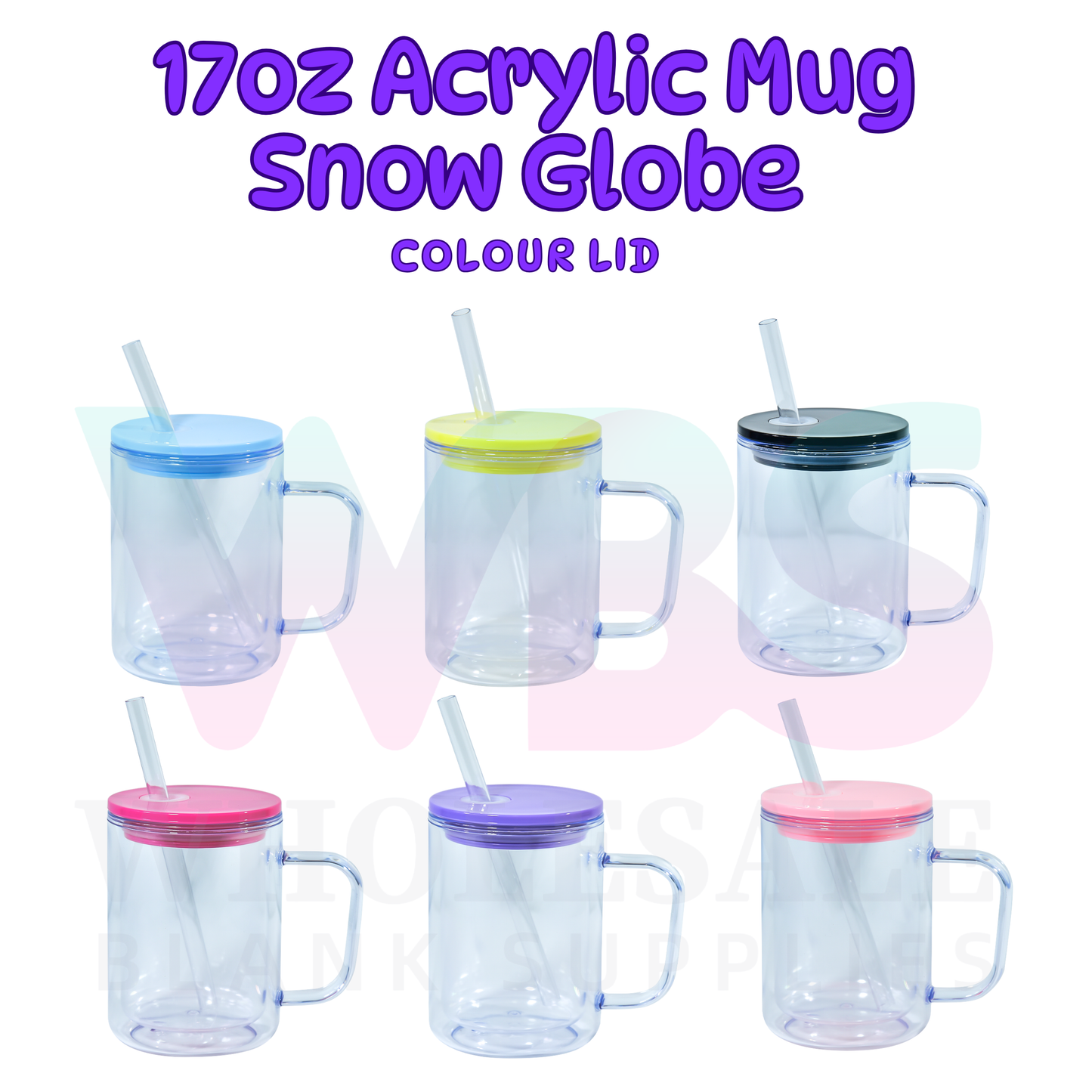🌈 ACRYLIC 17oz Snow Globe Mug 💦 Colour Lid EOFY