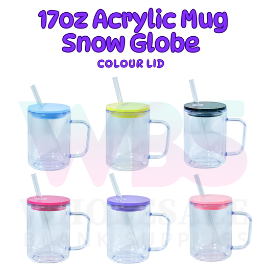 🌈 ACRYLIC 17oz Snow Globe Mug 💦 Colour Lid