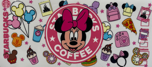 16oz UV DTF Libbey Wrap Minnie Mouse Starbucks #A137