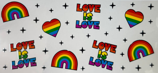 16oz UV DTF Libbey Wrap love is love rainbows & hearts #679
