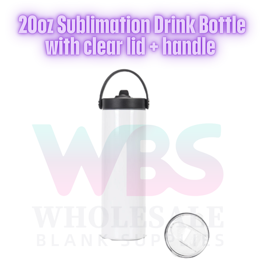 20oz Sublimation Drink Bottle with Handle + Clear Lid