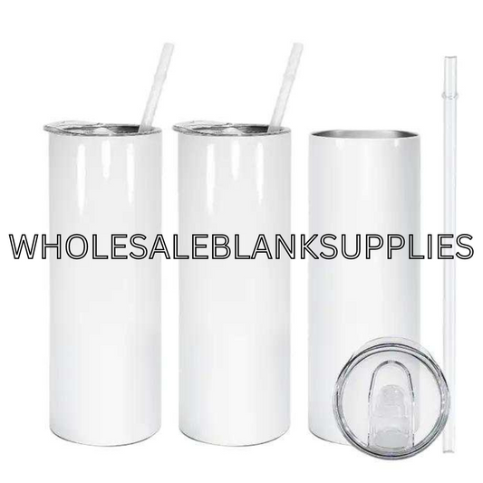 ✨ 20oz Sublimation Skinny Tumbler – Straight ✨ plastic straw / stainless steel straw / rubber bottom / shrink wrap