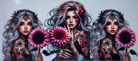 16oz UV DTF Libbey Wrap tat girl flowers #a213