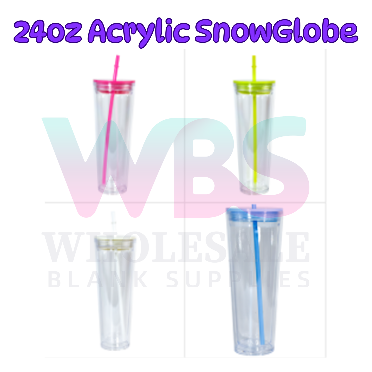 🔥 24oz Stadium Acrylic Snow Globe Tumbler | Flat Colour Lid | Pre-Drilled Craft Blank ( Pre Drill + Plug) COLOUR LID & colour straw