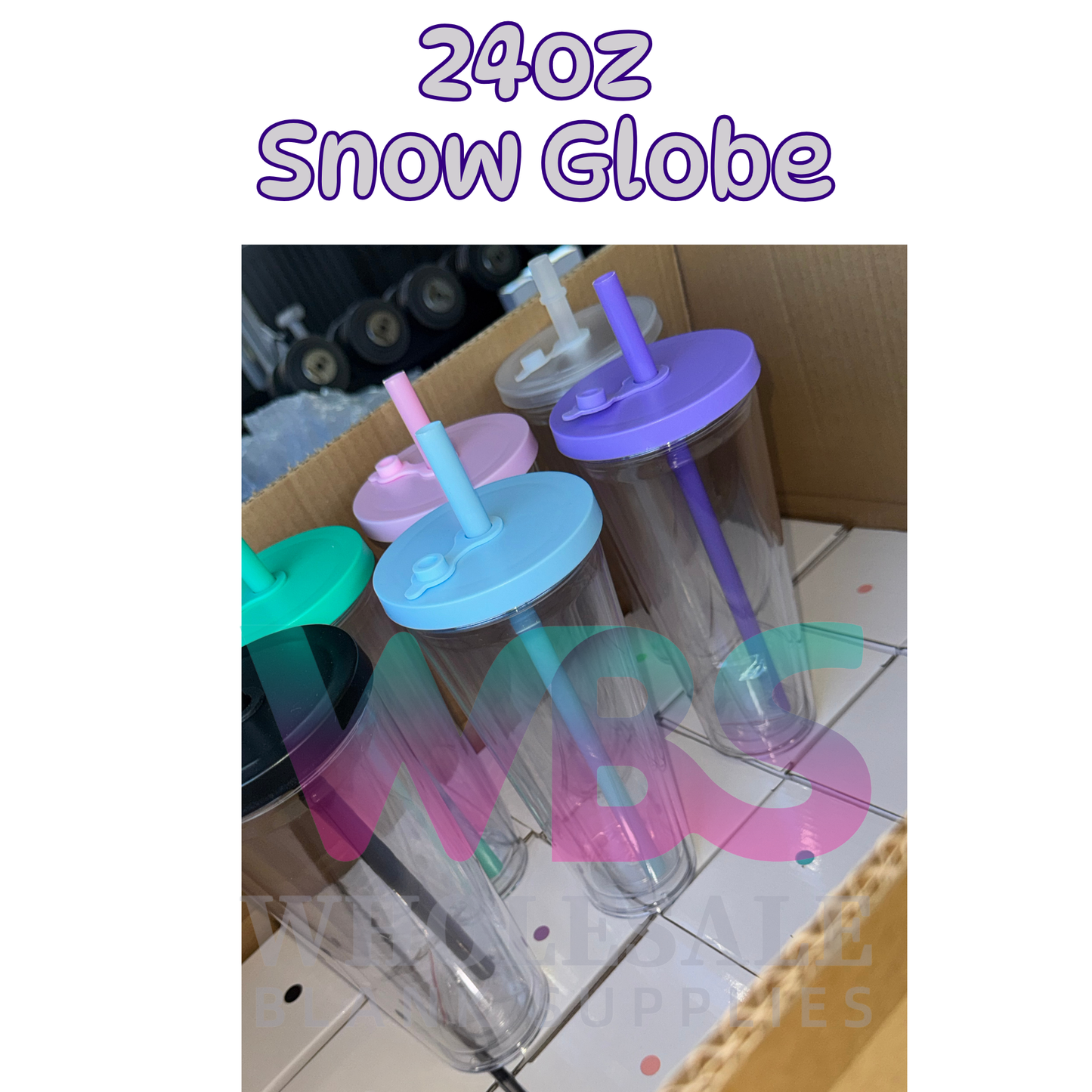 🔥 24oz Boba Stadium Acrylic Snow Globe Tumbler | Flat Colour Lid | Pre-Drilled Craft Blank ( Pre Drill + Plug) COLOUR LID & colour straw