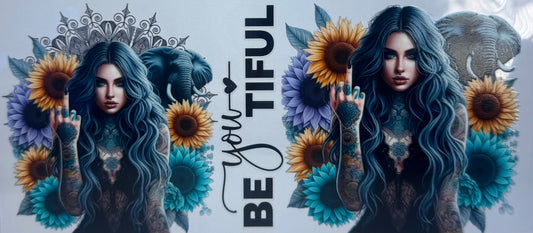 16oz UV DTF Libbey Wraps you beautiful tattoo girl flowers #721