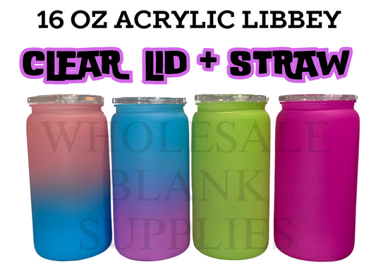 16 OZ PLASTIC OMBRE COLOUR CUP - plastic cup straw libbey acrylic wholesale blank supplies