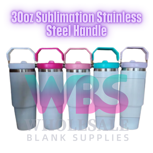 30oz Sublimation Handle Tumbler White | Color Lid