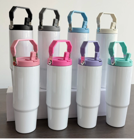 30oz Sublimation Handle Tumbler White | Colour Lid  NEW VERSION