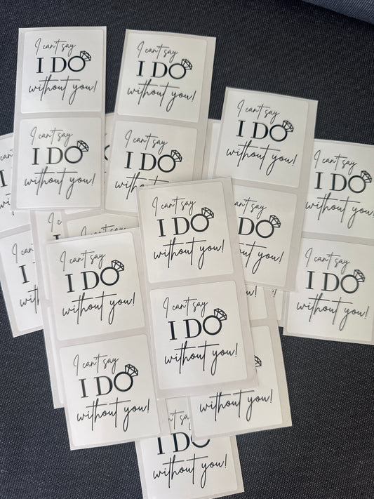 Square white  sticker, I can’t say I do without you - ring 5.5x6cm