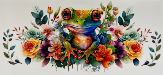16oz UV DTF Libbey Wrap Frog Flowers #A167