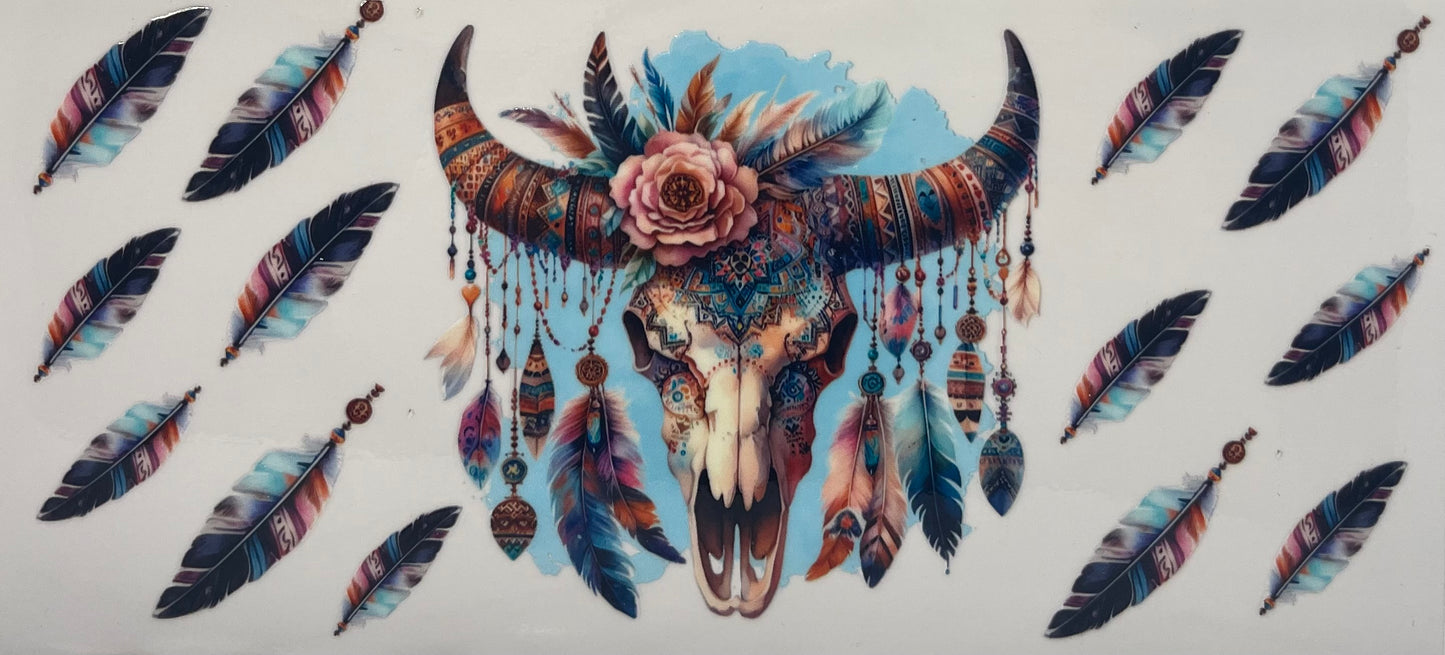 16oz UV DTF Libbey Wrap Cow Skull Dream Catcher #A188