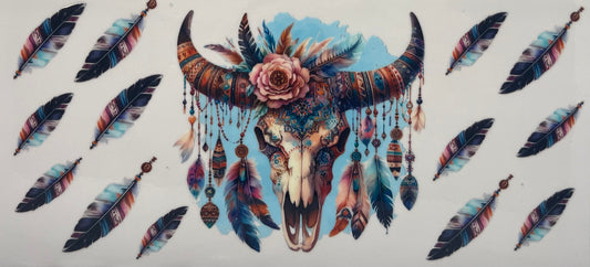 16oz UV DTF Libbey Wrap Cow Skull Dream Catcher #A188