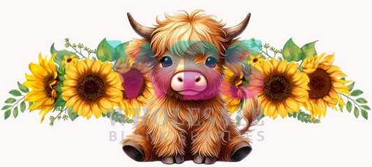 16oz UV DTF Libbey Wrap Highland Cow Sunflower Cute #842