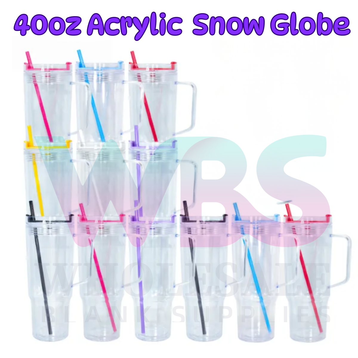 SALE 40oz Acrylic Snow Globe Double Wall Tumbler Mug ( Pre Drill + Plug) Coloured Lid + straw