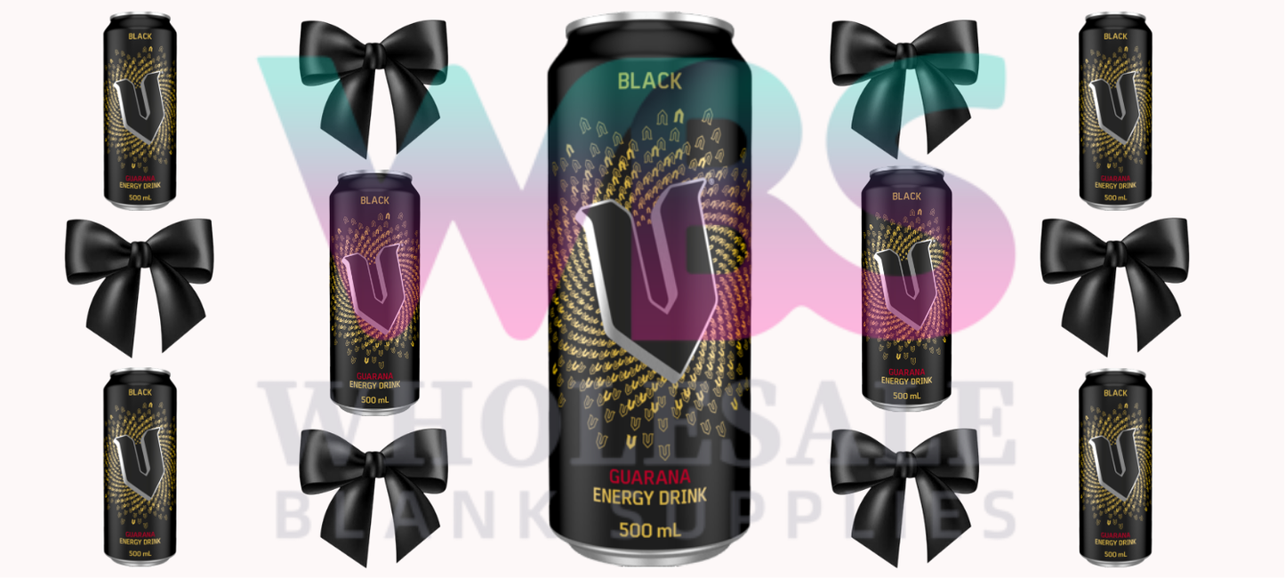 16oz UV DTF Libbey Wrap V Black Energy drink bows #A244