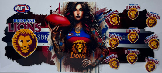 16oz UV DTF Libbey Wrap AFL Brisbane Lions #600