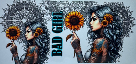 16oz UV DTF Libbey Wraps bad girl tattoo sunflower #656